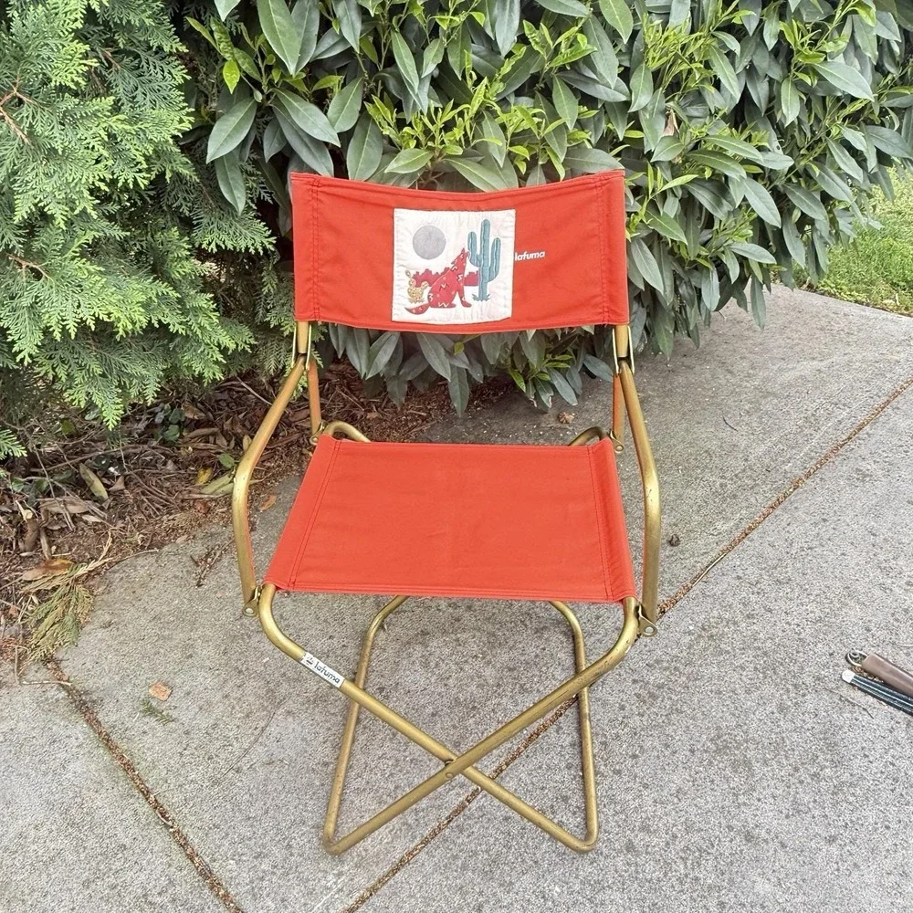Vintage Lafuma French Folding Camp Chair Sunset Orange Southwestern Patch